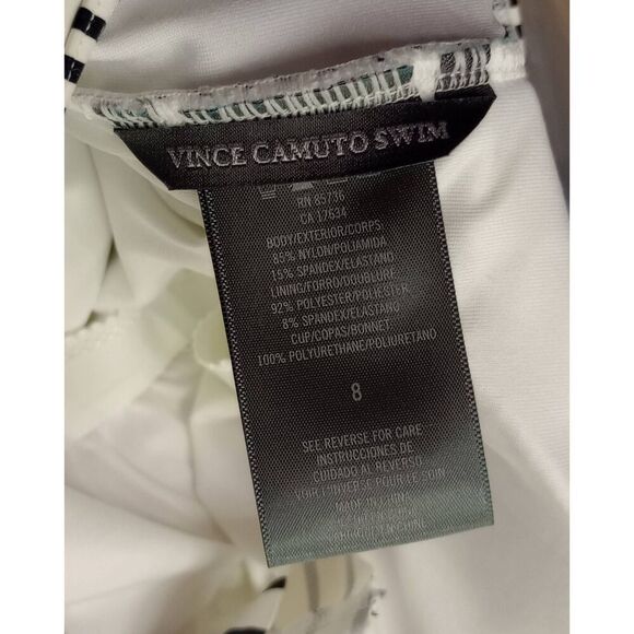 Vince Camuto Swim, one piece Ivory and black striped swimsuit. Size 8 - Picture 5 of 6